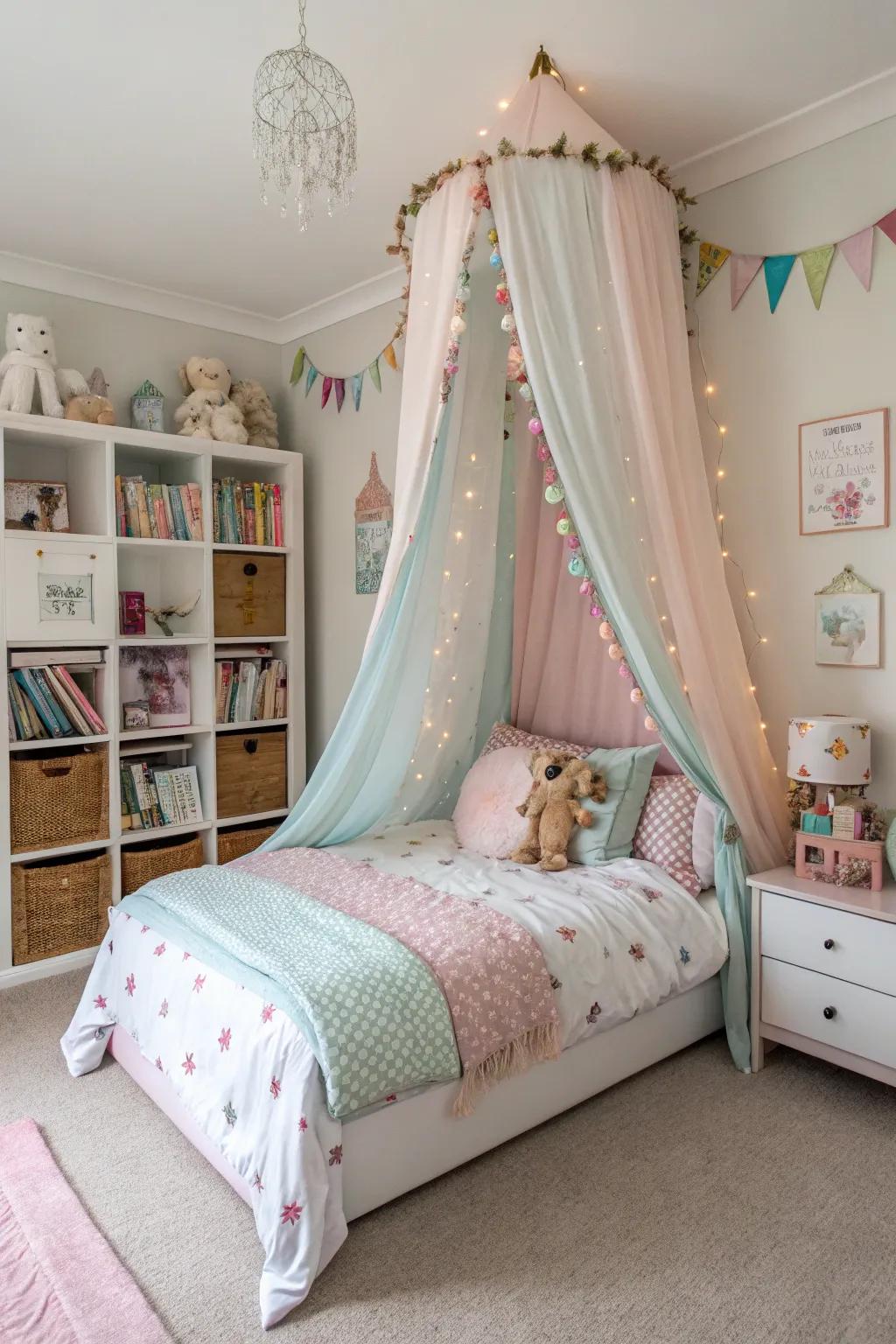 A magical canopy creates a dreamy sleeping area.