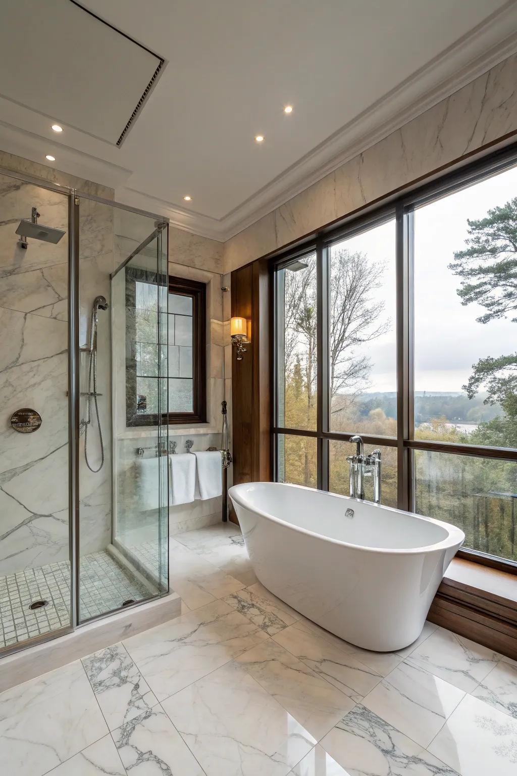 Unite luxury and practicality with a tub and glass shower combination.