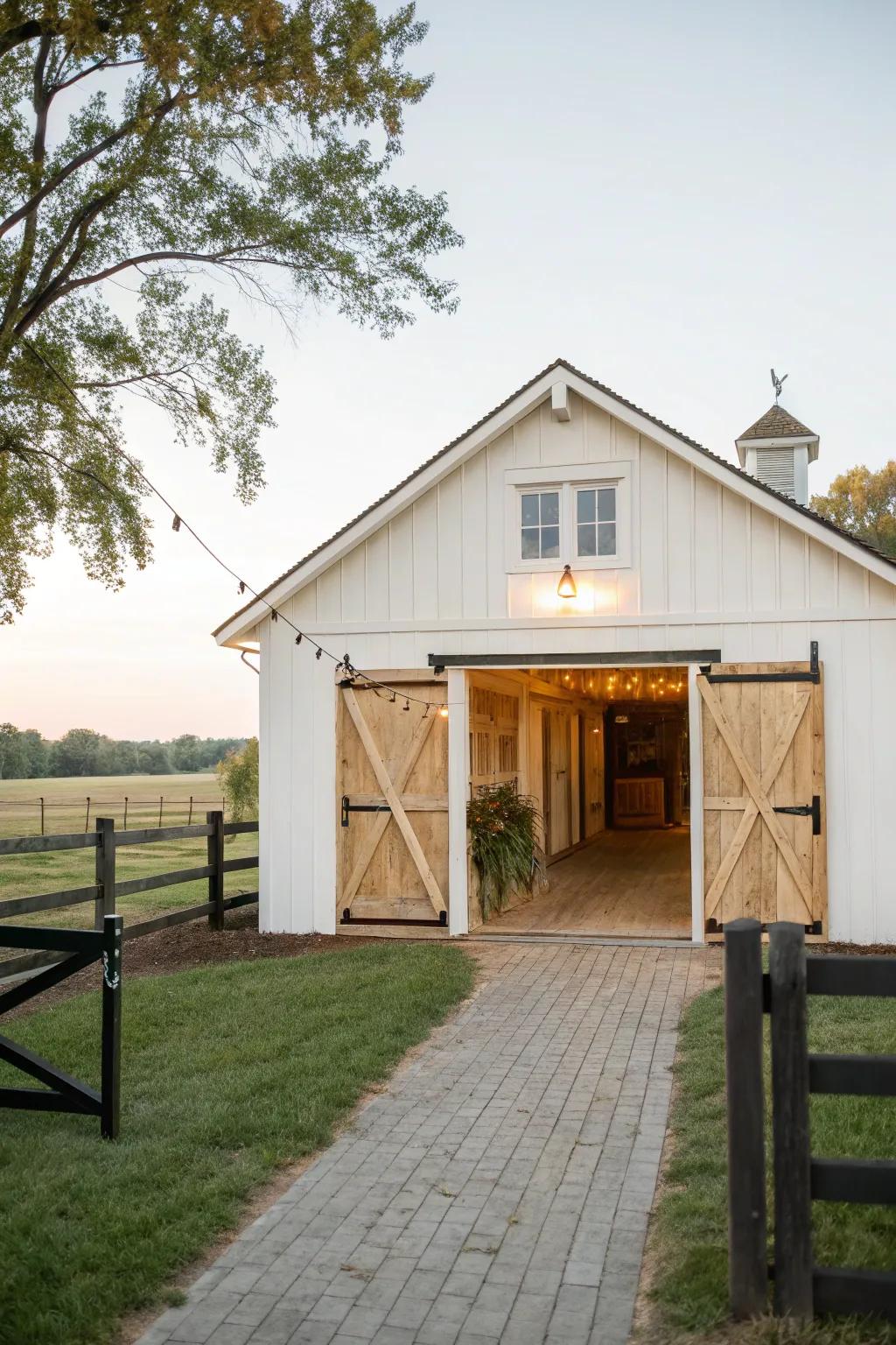 Charming split-level gates enhance the elegance of this goat shelter.