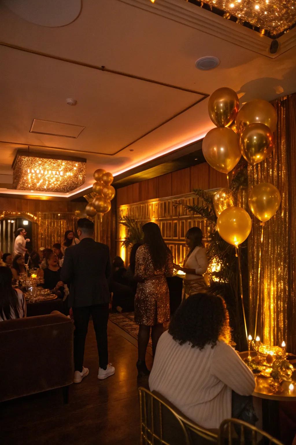 Carefully chosen lighting that accentuates the golden ambiance of the celebratory setting.