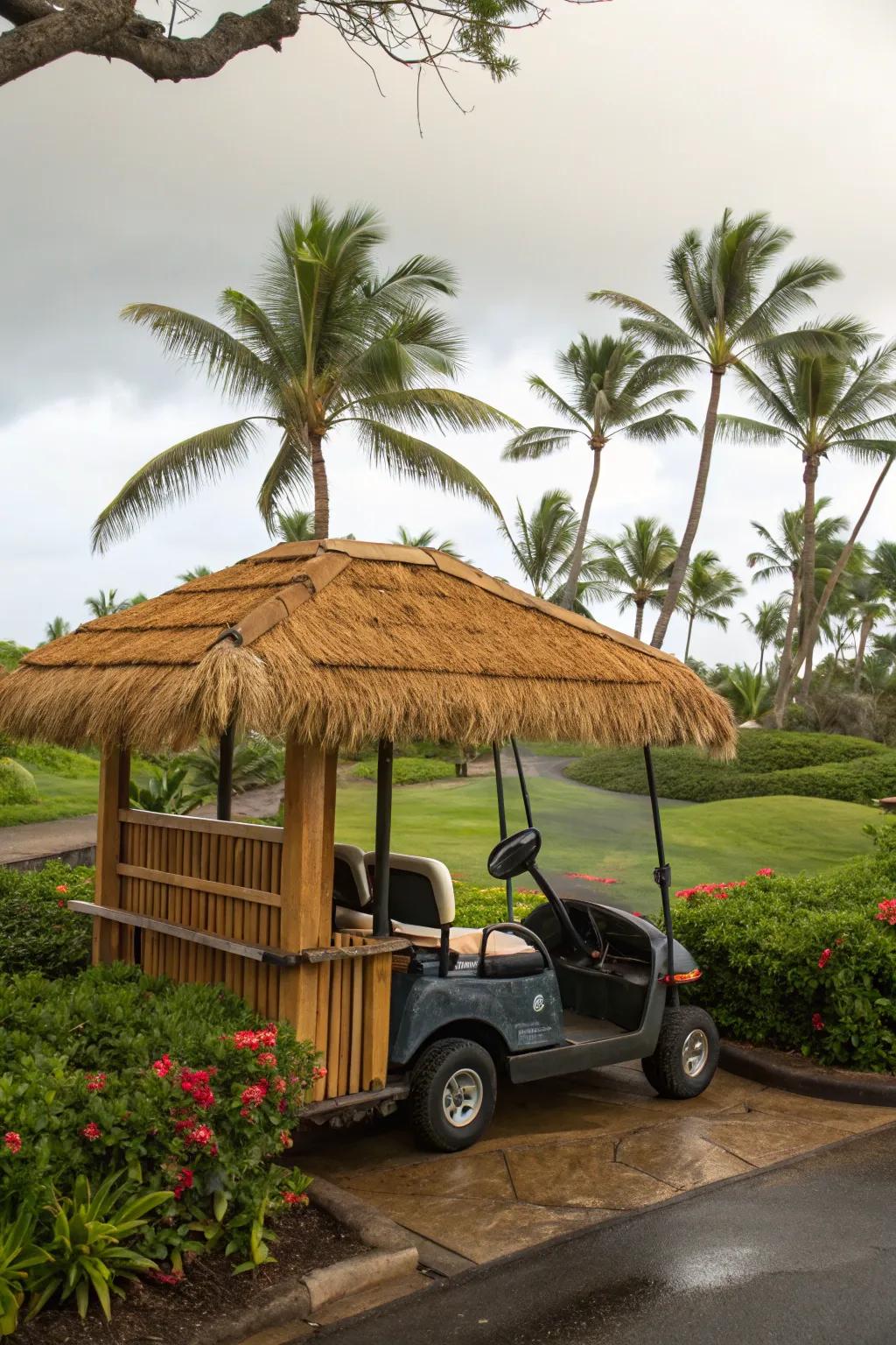 Convert your golf cart into a ceremonial edifice on wheels for a playful and festive vibe.
