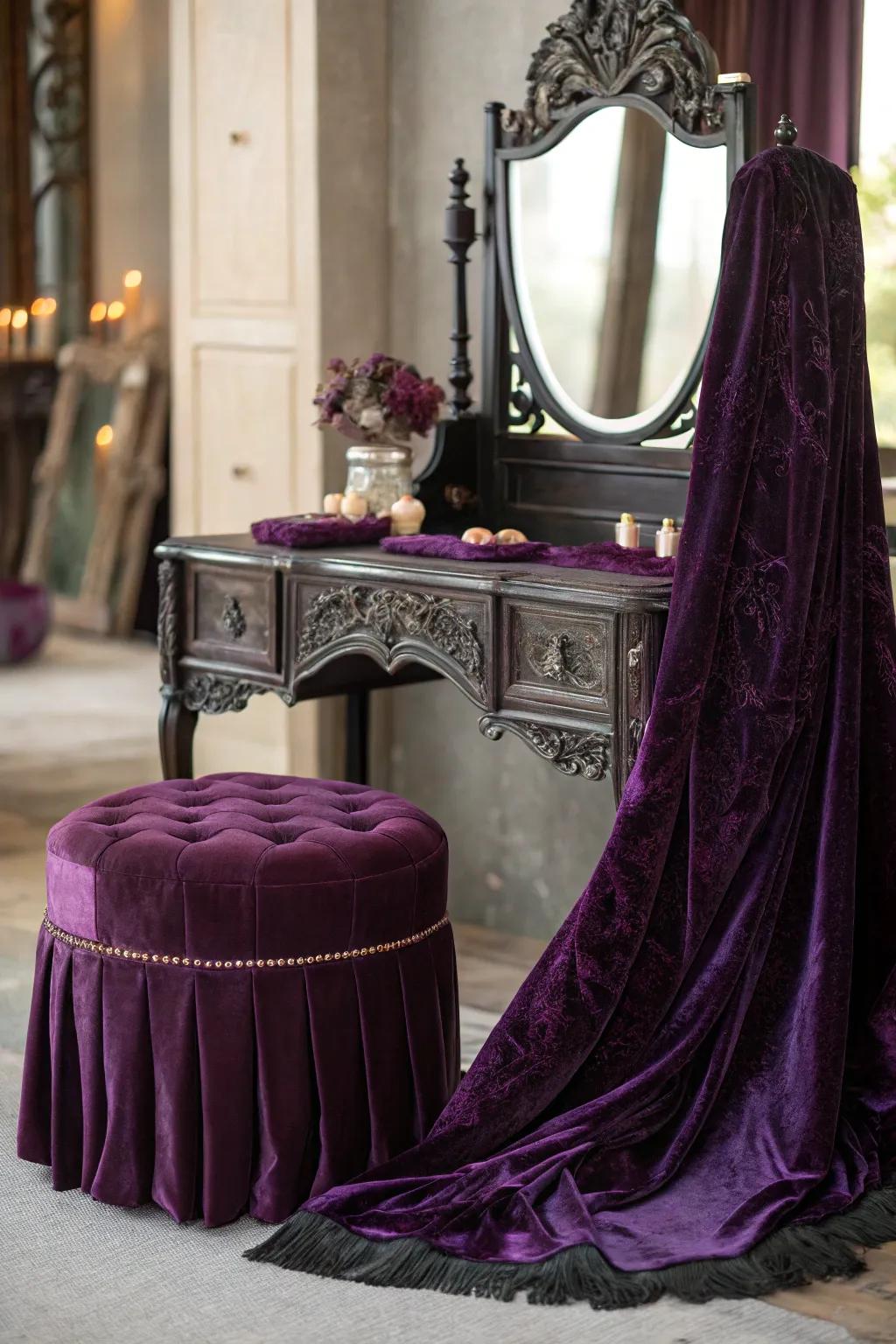 Plush velvet details add luxury and dimension to the setup.