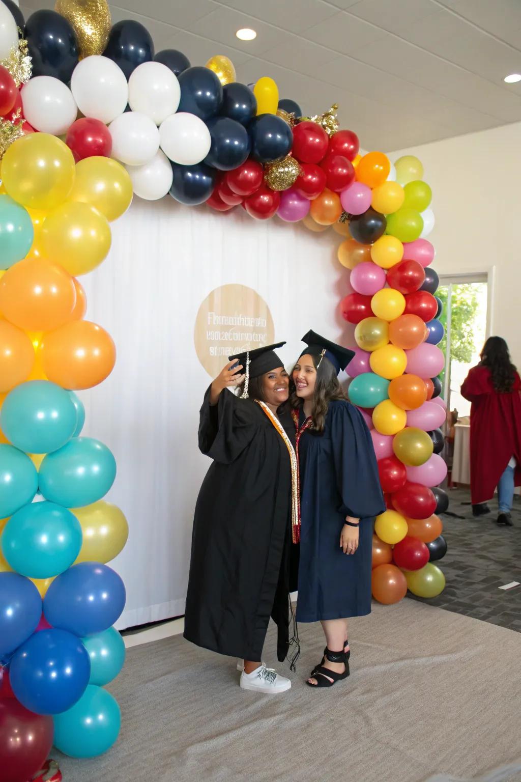 A balloon backdrop creates a lively and enjoyable photo booth space.