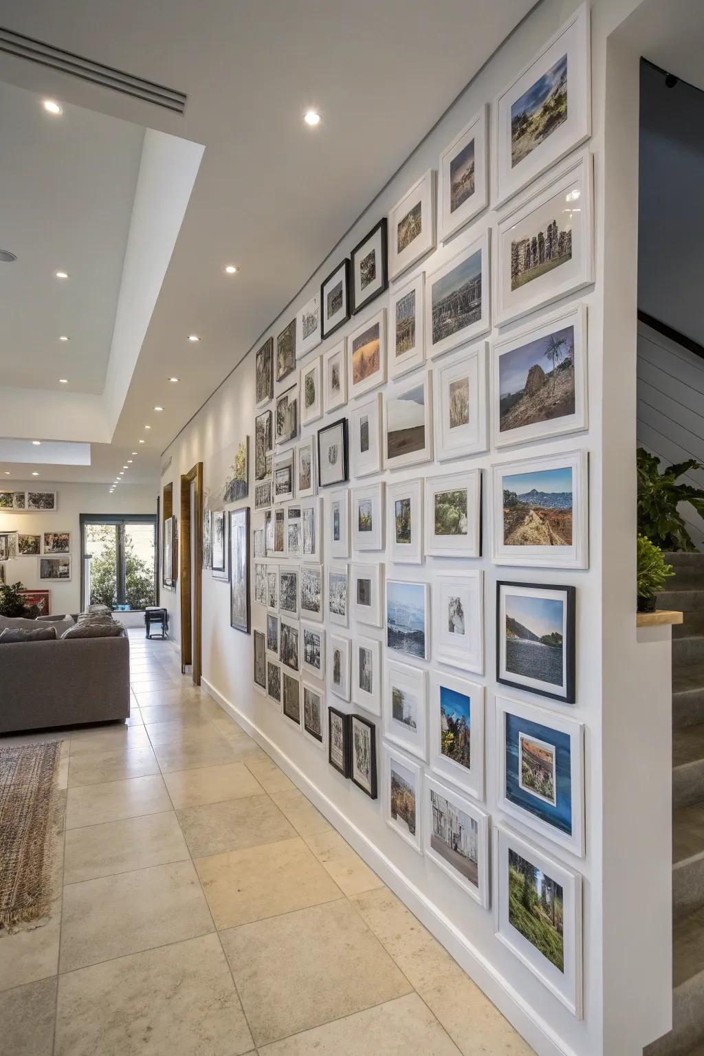 A rich photo mural eloquently recounts the graduate's journey.