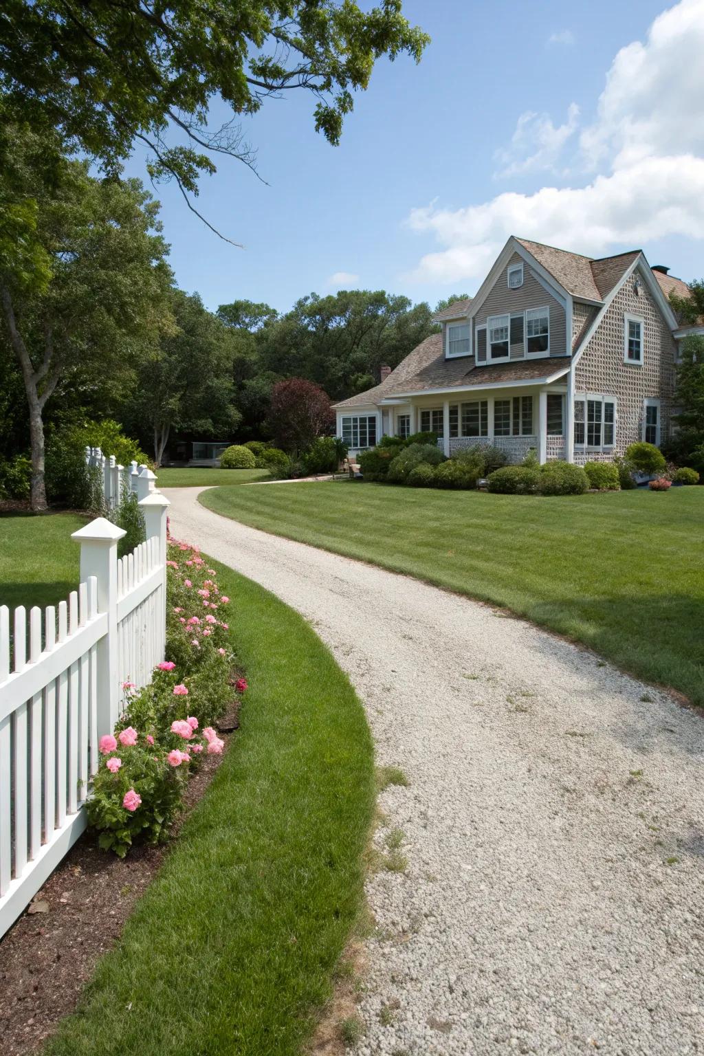 A fusion of materials begets a gentle and organic driveway perimeter.