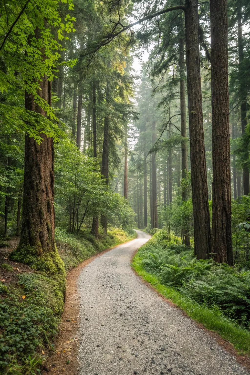 A gravel path adds a natural touch to wooded area settings.