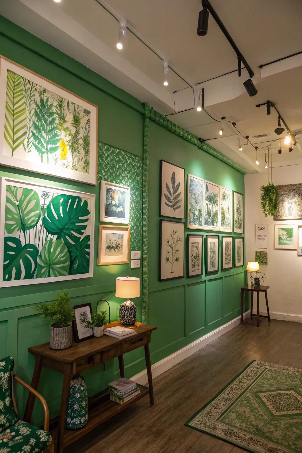 Nature-inspired verdant artwork infuses harmony into the interior decor.