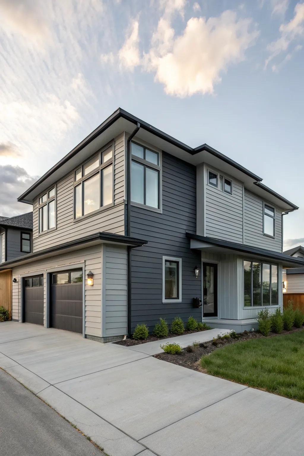 Dual-tone grey adds visual intrigue and depth to any exterior.