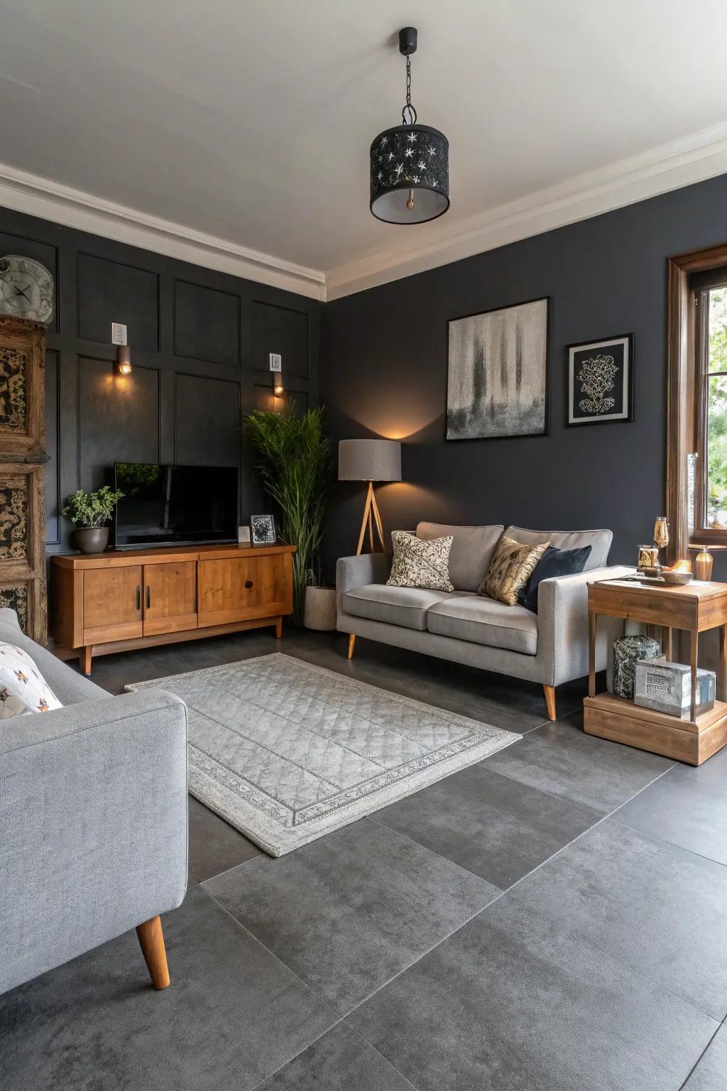 Contrast highlights the beauty of grey floors.