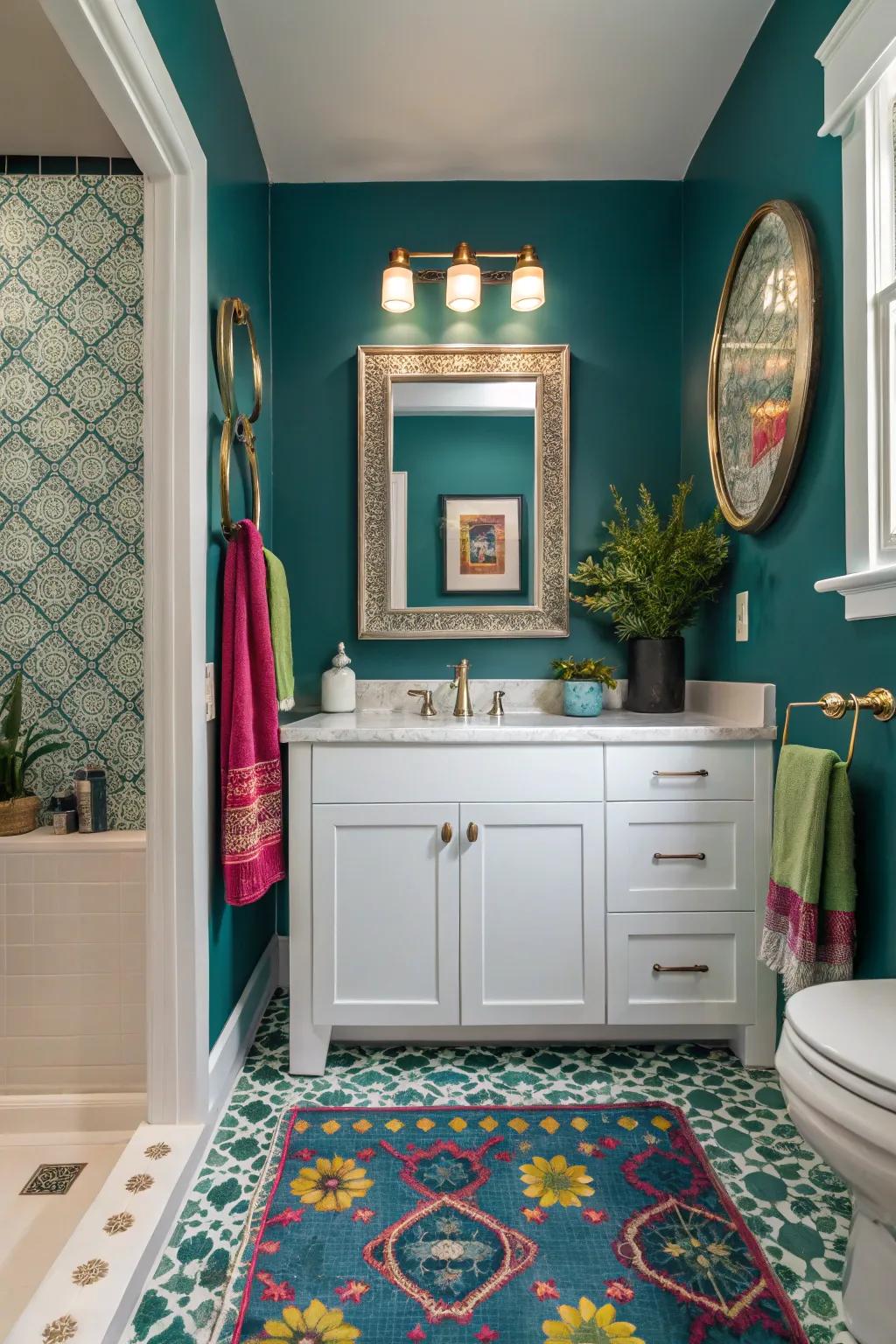 A striking color scheme can transform your small washroom into a vibrant retreat.