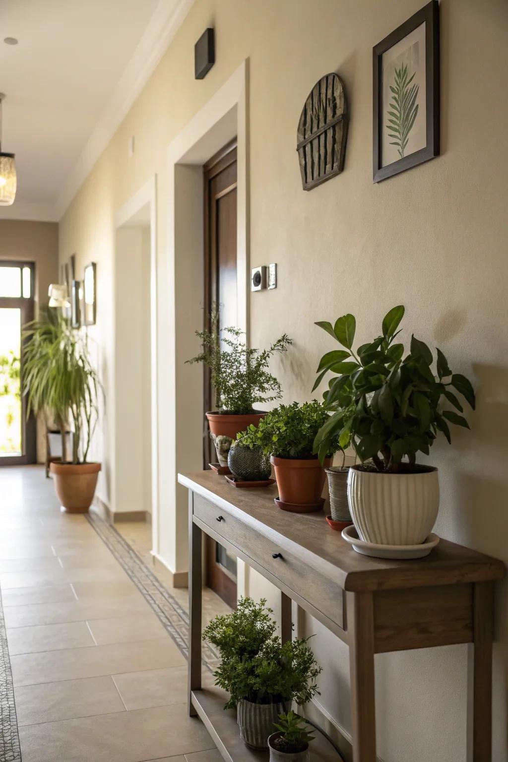 Greenery adds natural beauty to your hallway.