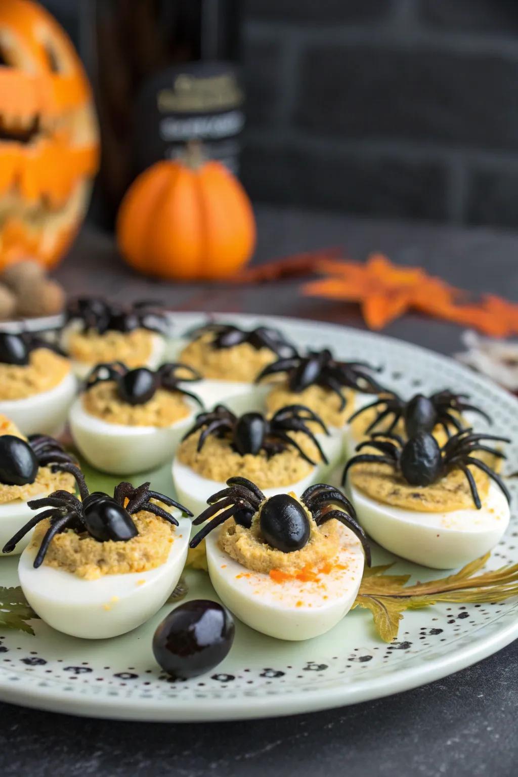 Spider-infested stuffed eggs guaranteed to thrill.