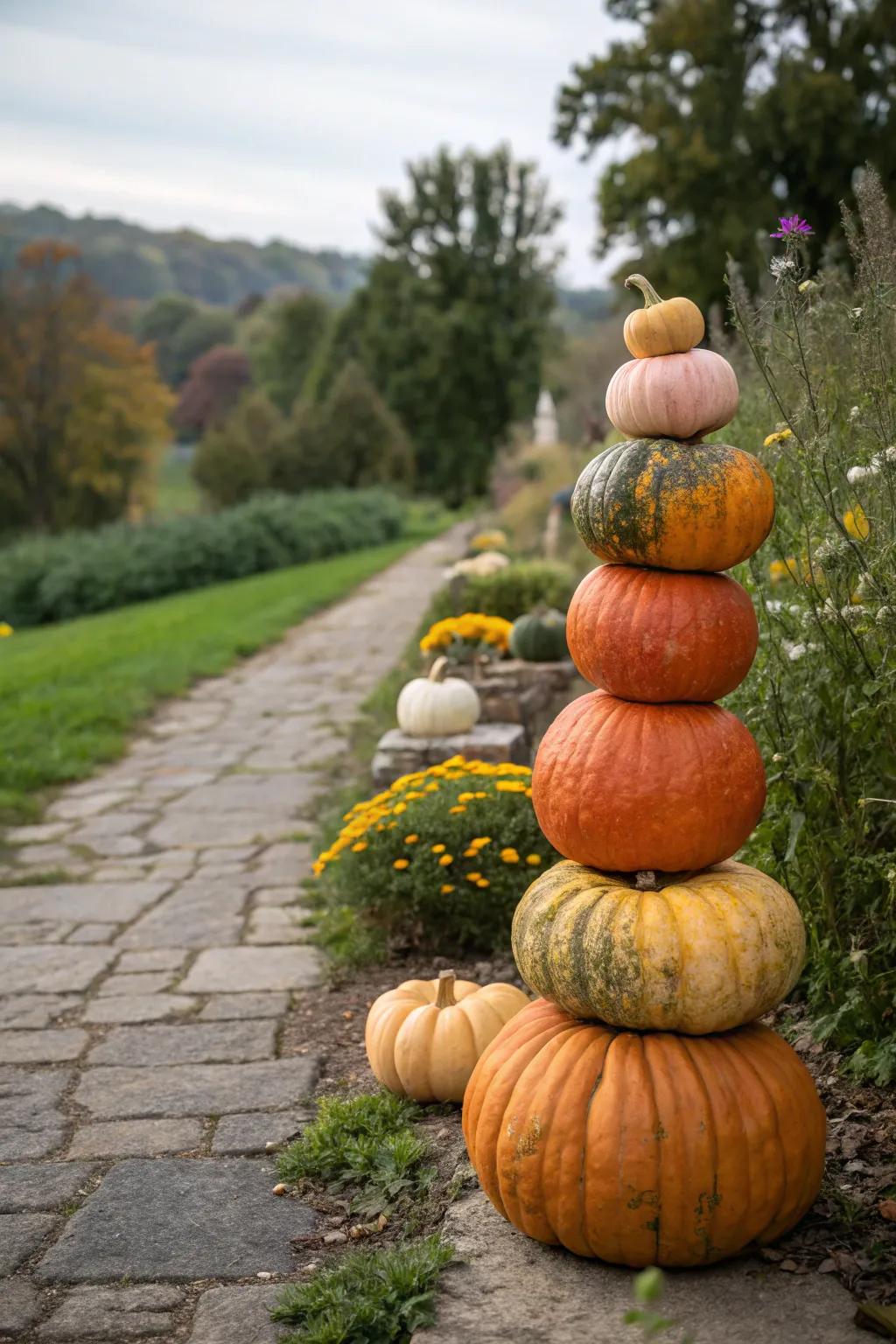 Make a grand statement with a layered pumpkin structure.