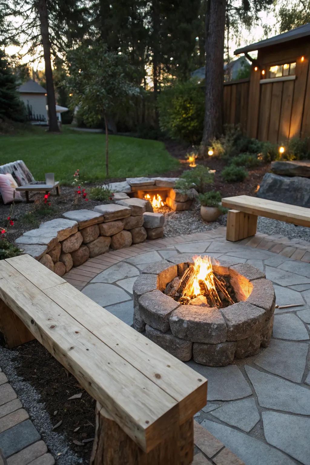 A handcrafted bonfire enclosure cultivates a snug locale for unforgettable gatherings.