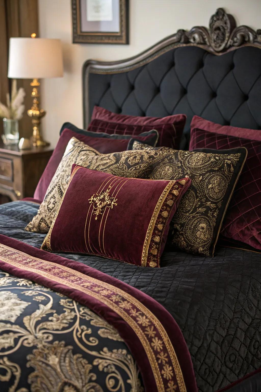 Rich textiles fashion a snug yet opulent sensation.