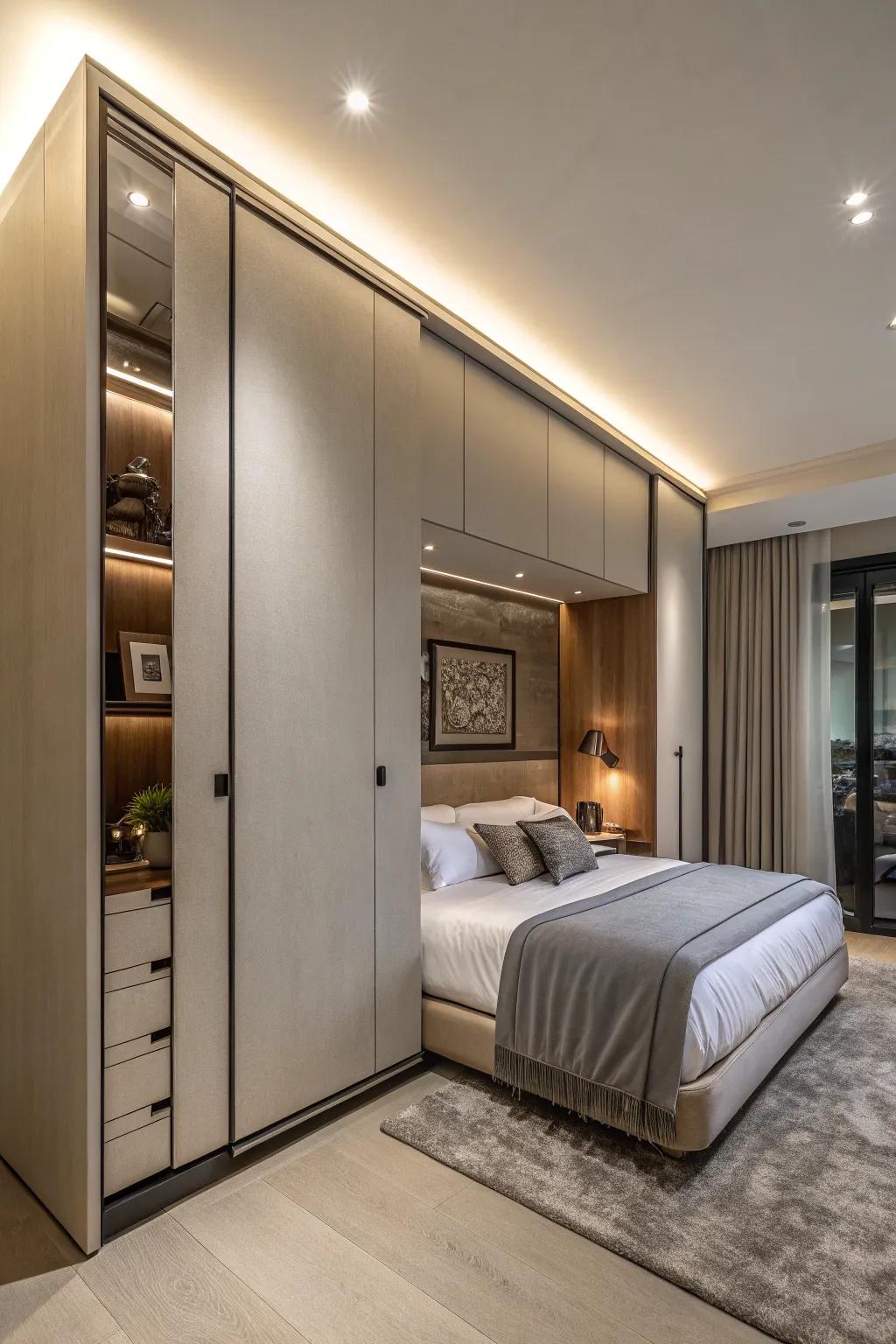 Elegant cabinet disguising a retractable bed