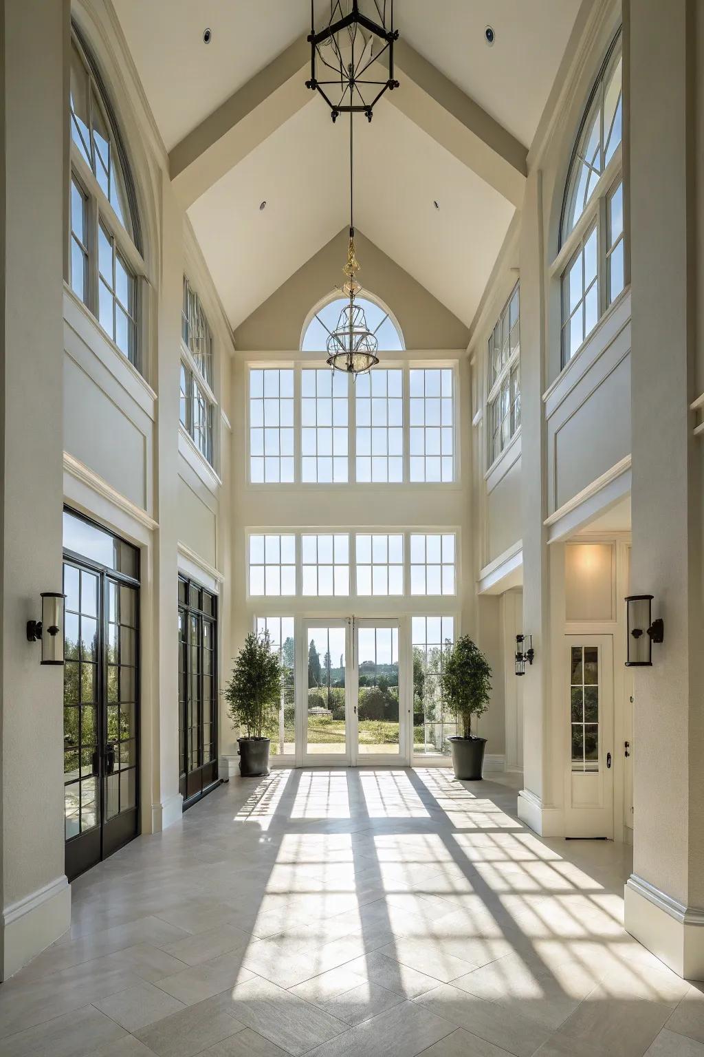 Broad windows flood the entryway in natural light.