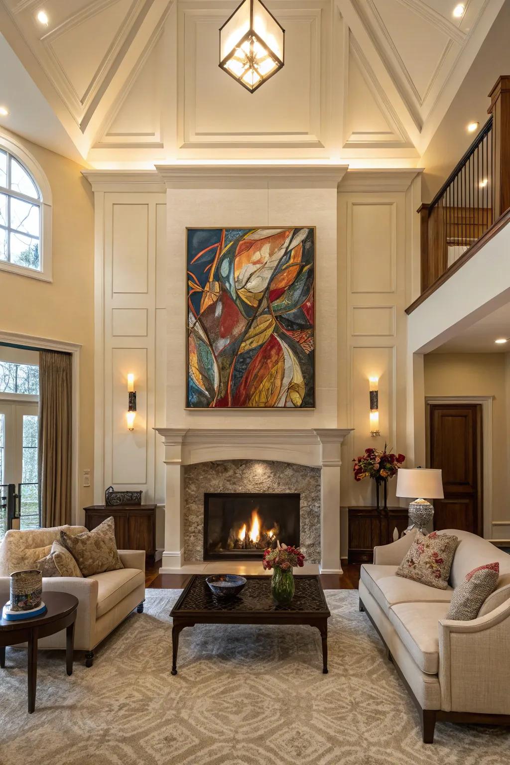 Expansive art pieces introduce a burst of personality and sophistication.
