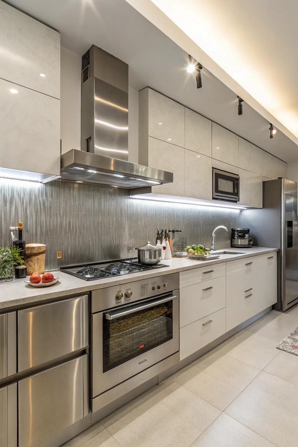 A metal backsplash introduces an industrial-chic vibe.