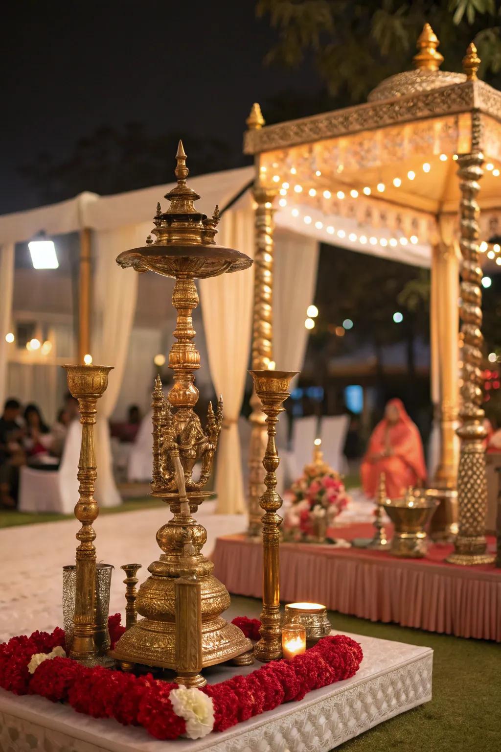 Traditional metallic details bringing cultural importance to the mandap.