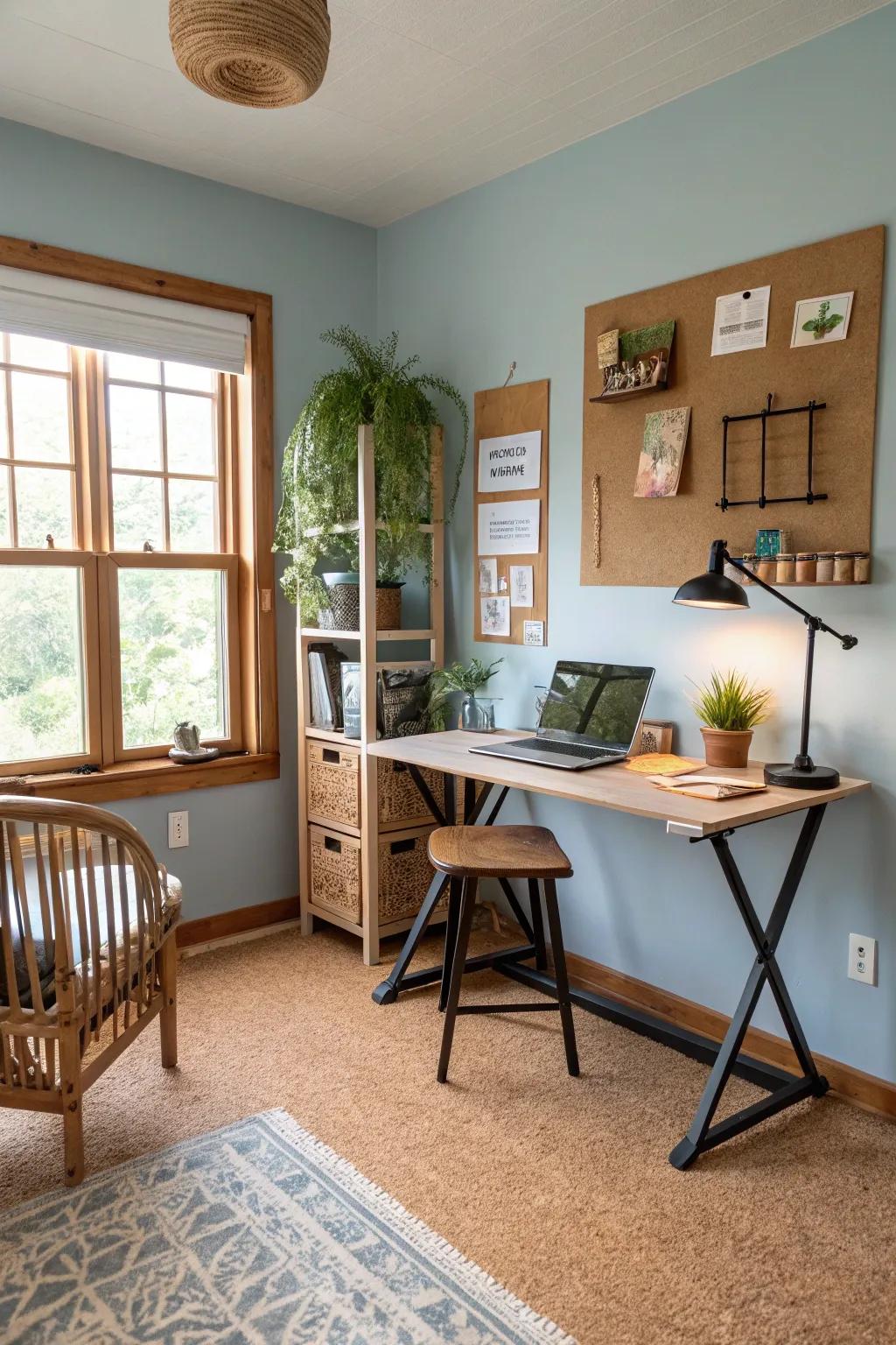 Eco-friendly cork flooring provides comfort and sustainability.