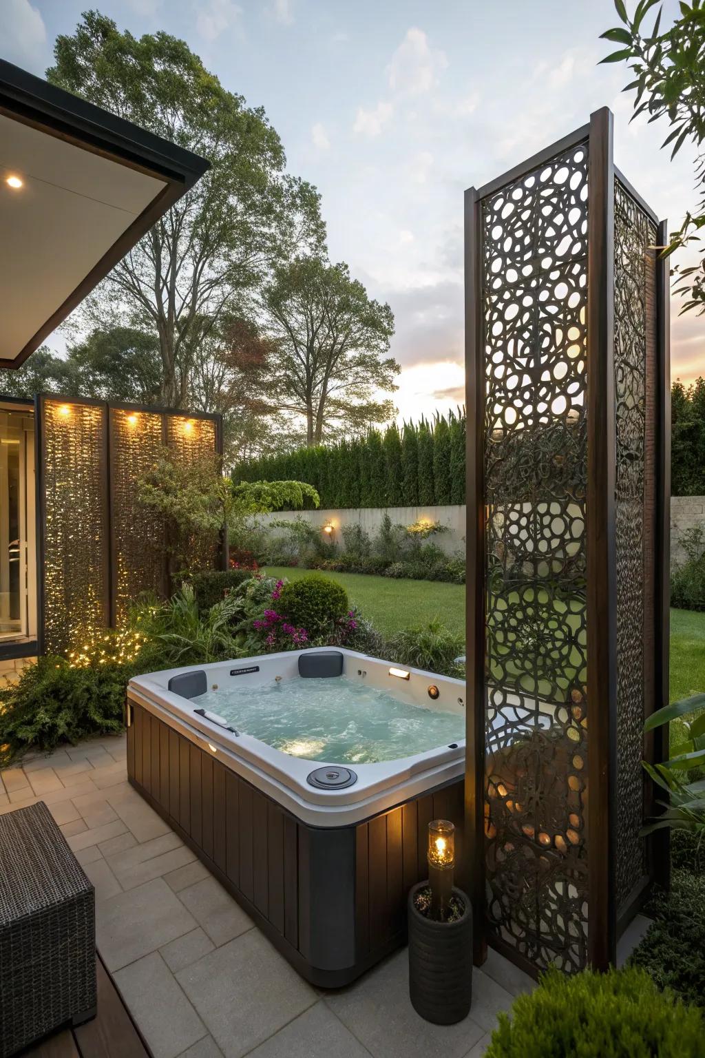 Privacy screens offer peace and seclusion for your hot tub area.