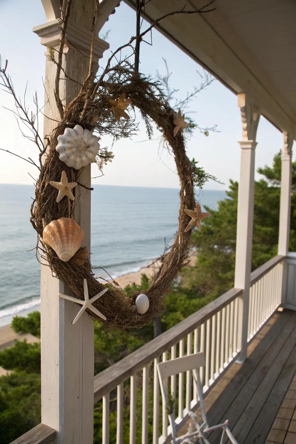A coastal wreath encapsulating the essence of summer by the sea.