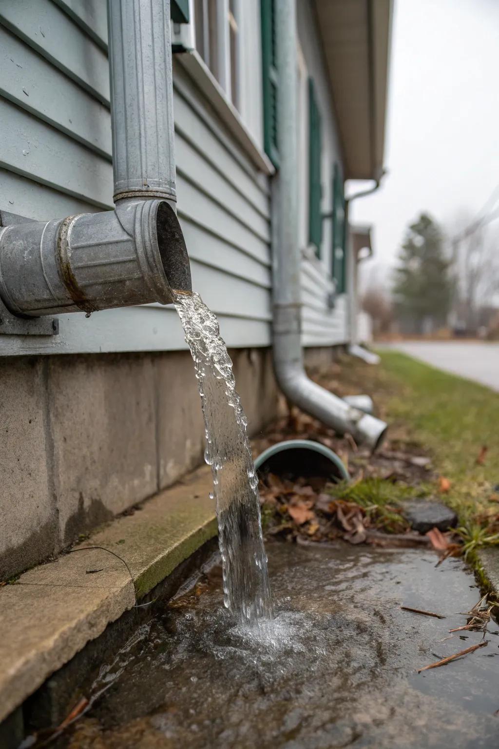 Downspout extensions prevent water accumulation near the foundation.