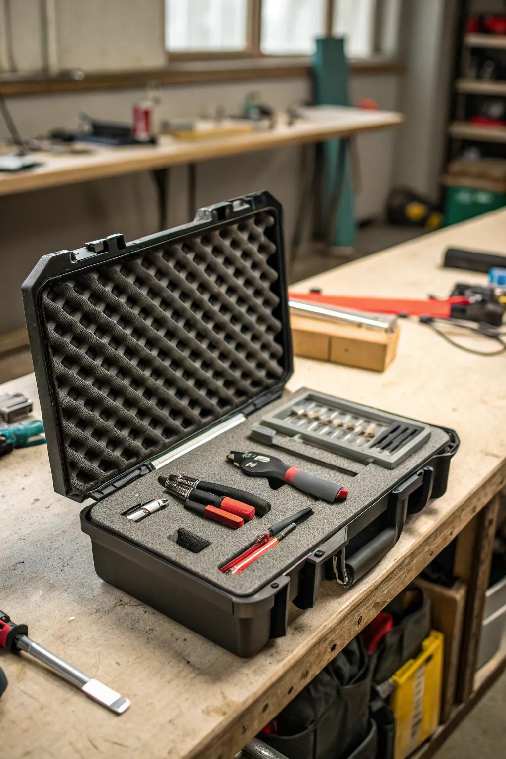 For each tool, custom inserts provide a tight fit.
