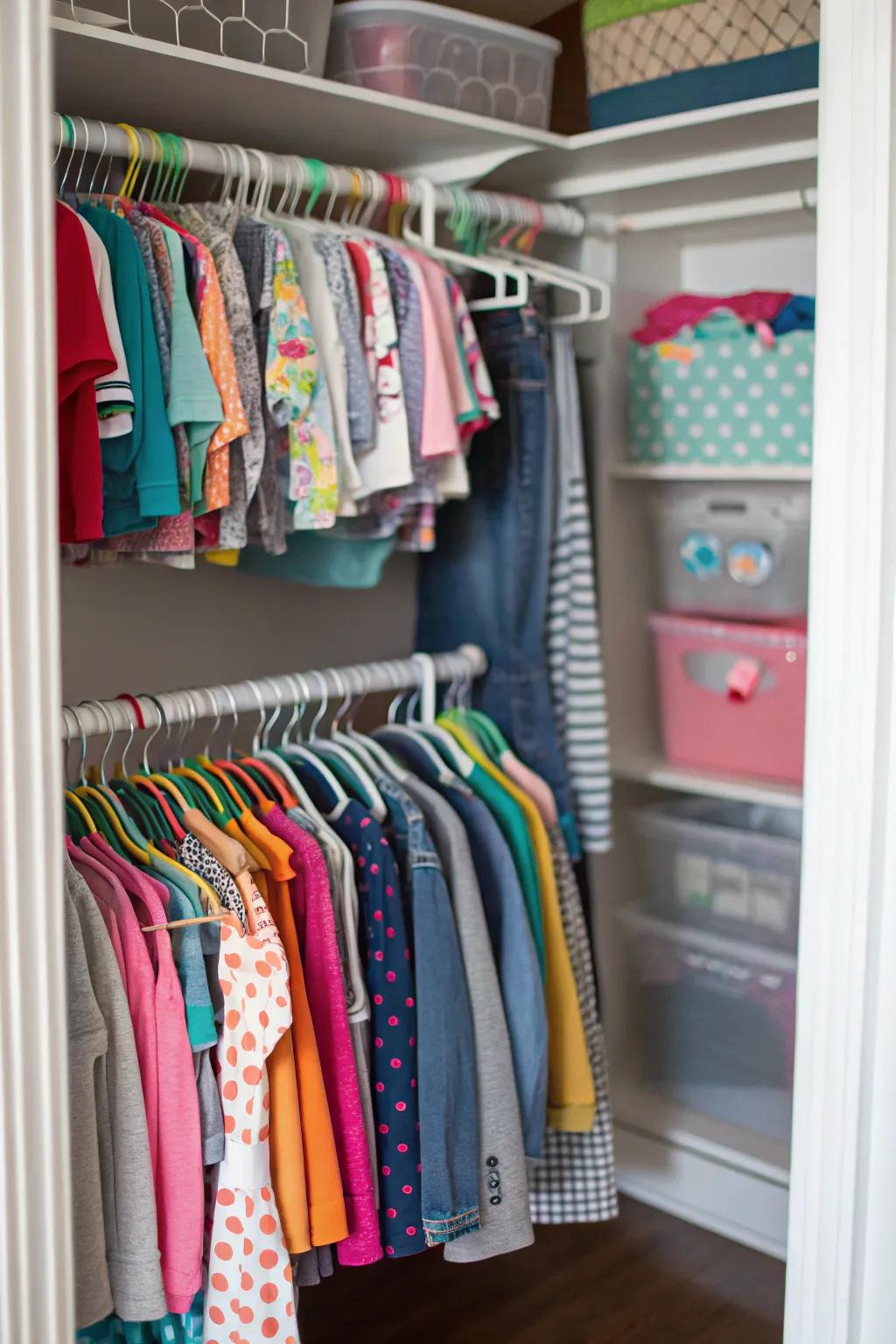 Optimizing vertical space inside a child's closet.
