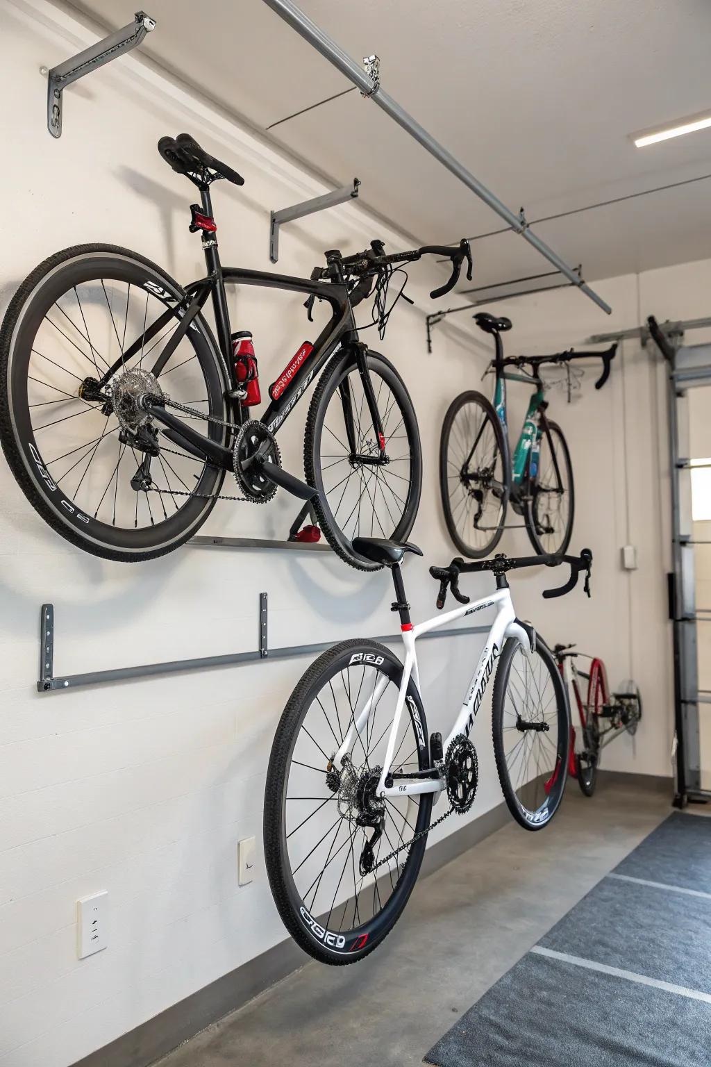 Upright hooks create a simple and effective storage solution.