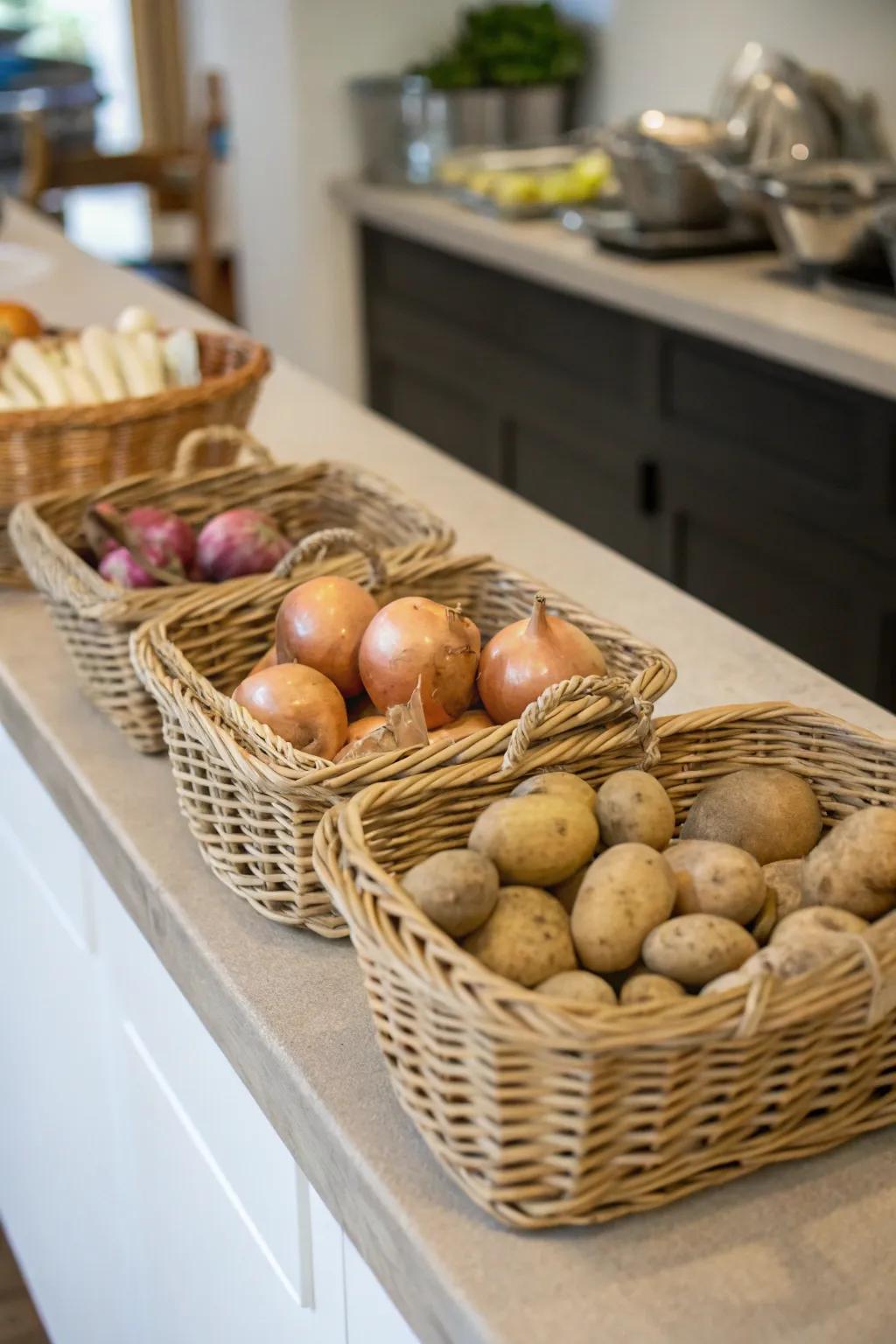 Twig containers bring a countryside charm to your kitchen while delivering optimal storage.