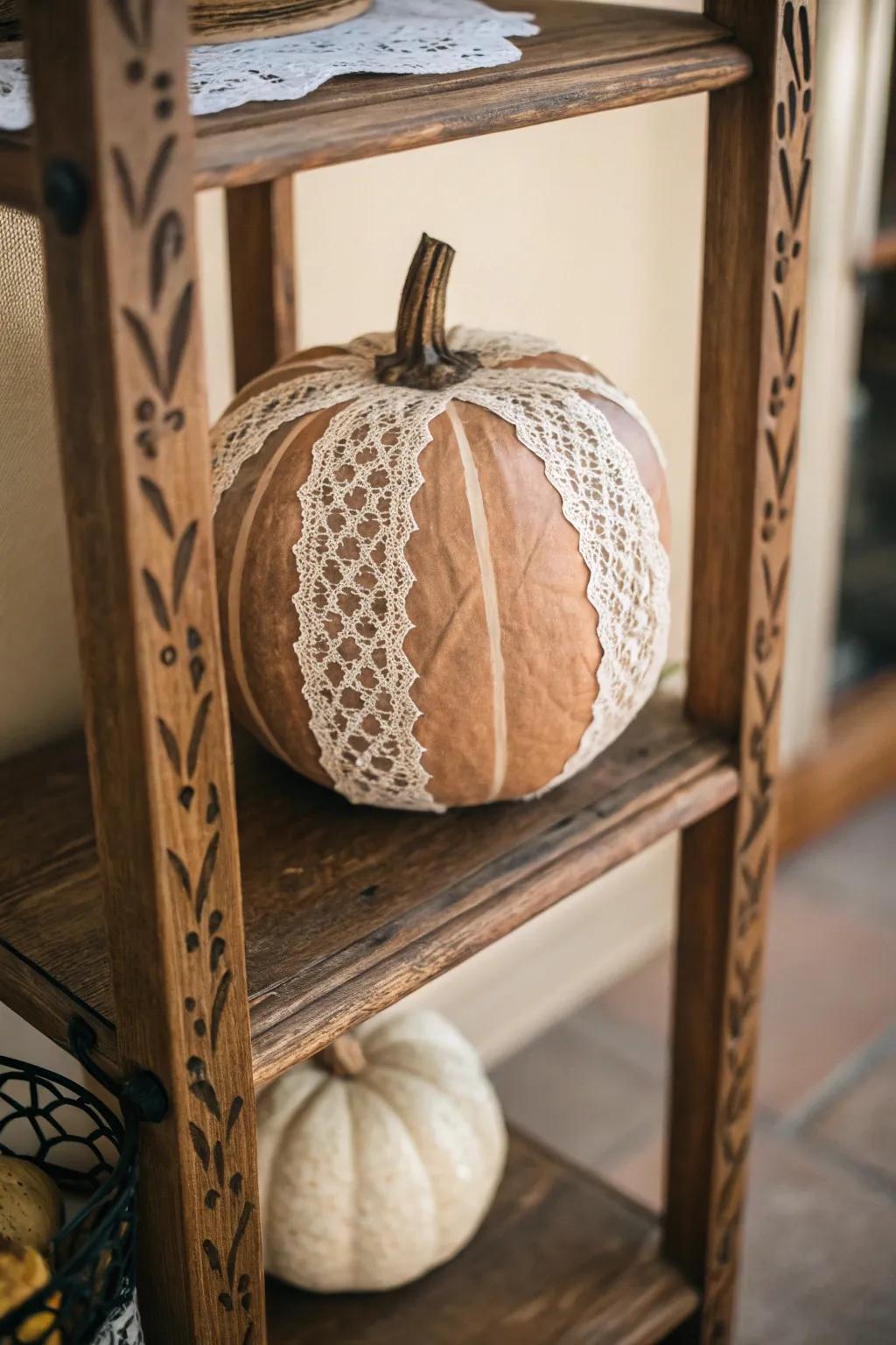 A webbed-wrapped pumpkin imbuing a trace of refinement to any chamber.