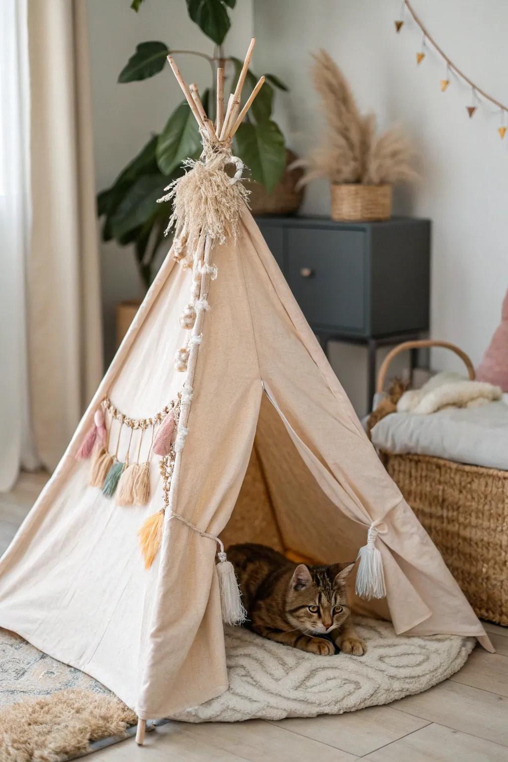A conical shelter presenting a cozy escape for your feline.