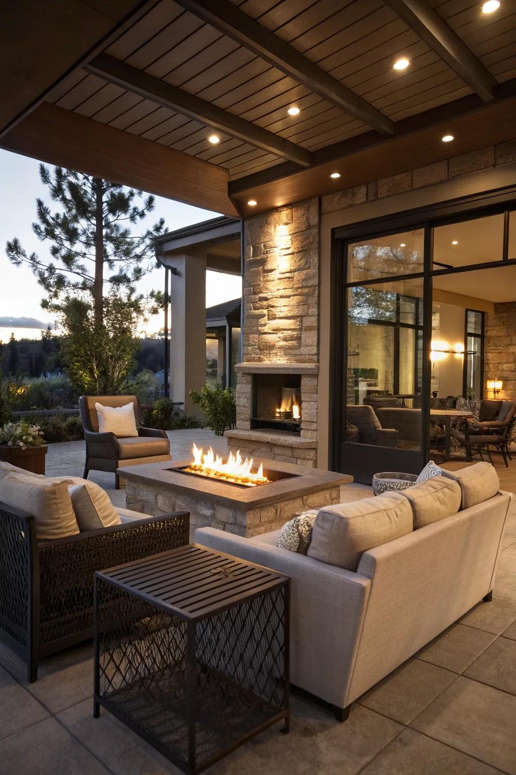 A fireplace enhances the ambiance and warmth of your indoor patio.