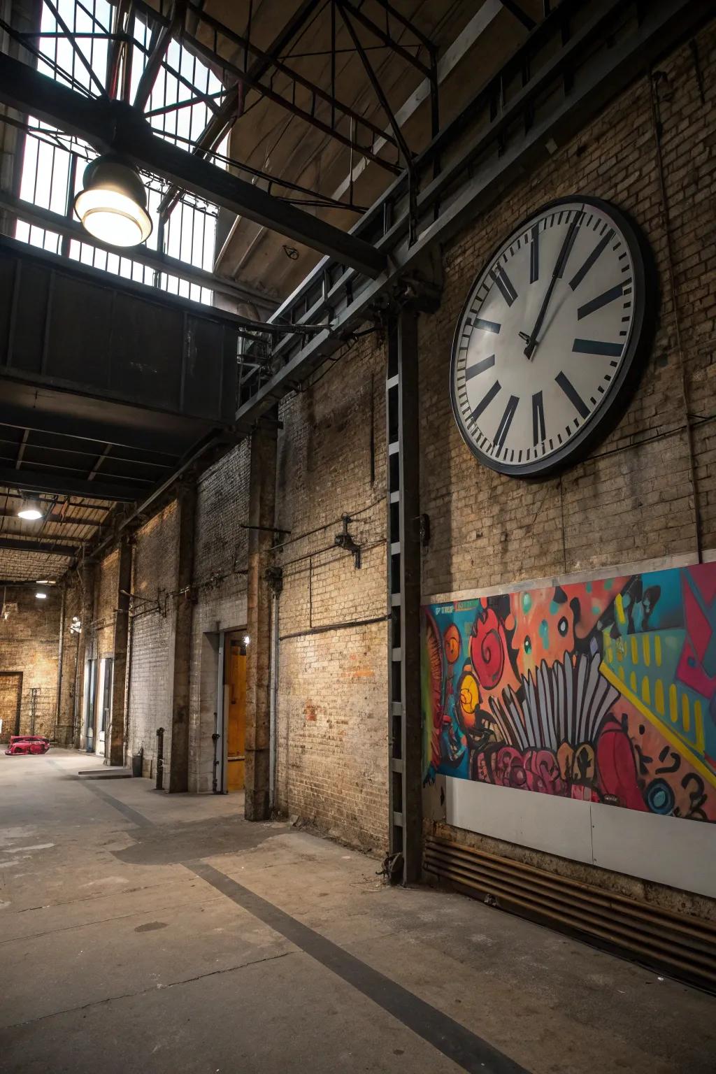 Large timepieces and art serve as focal points.