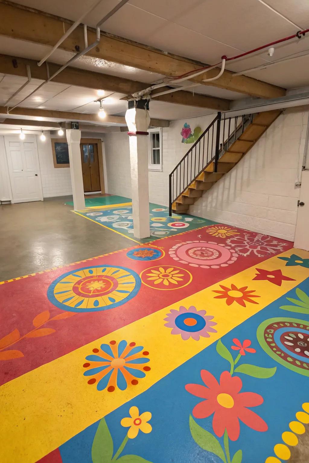 Painted concrete floors offer a splash of creativity.