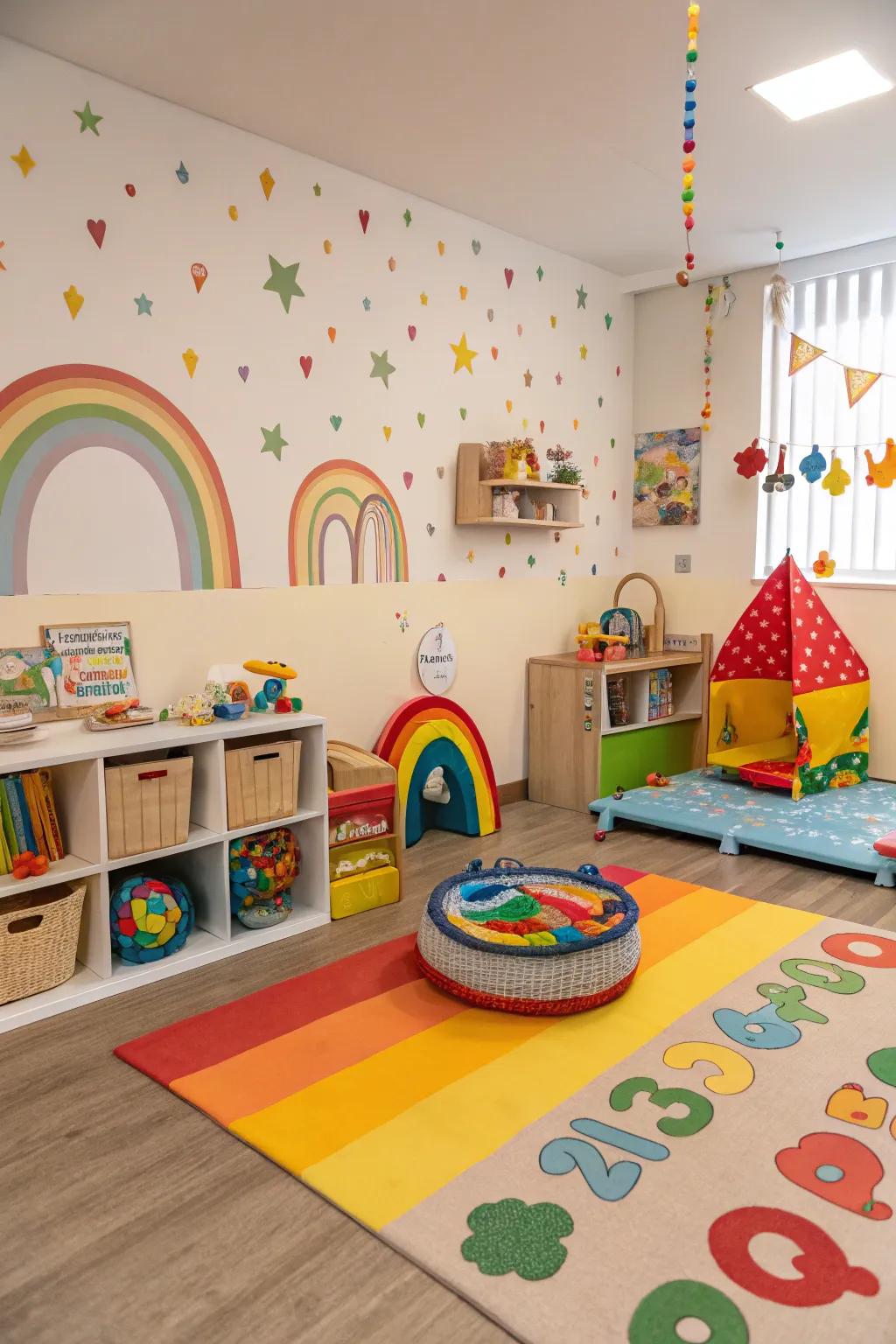 A lively, rainbow-themed space that teaches color recognition.