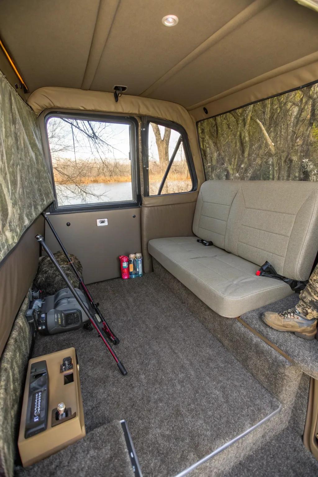 Carpeting helps reduce noise inside the blind.