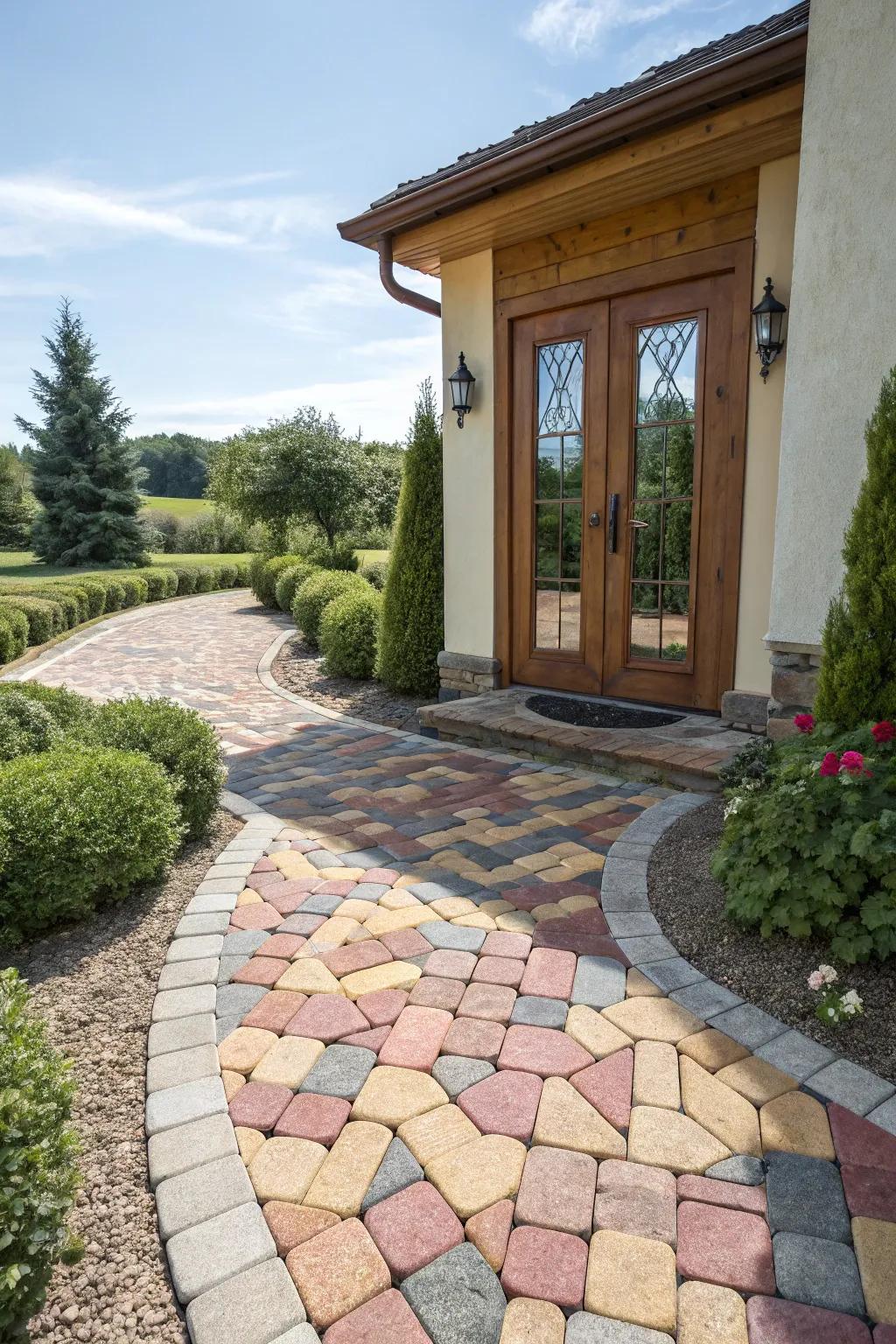 Bright colors enliven this fitted stone entryway.