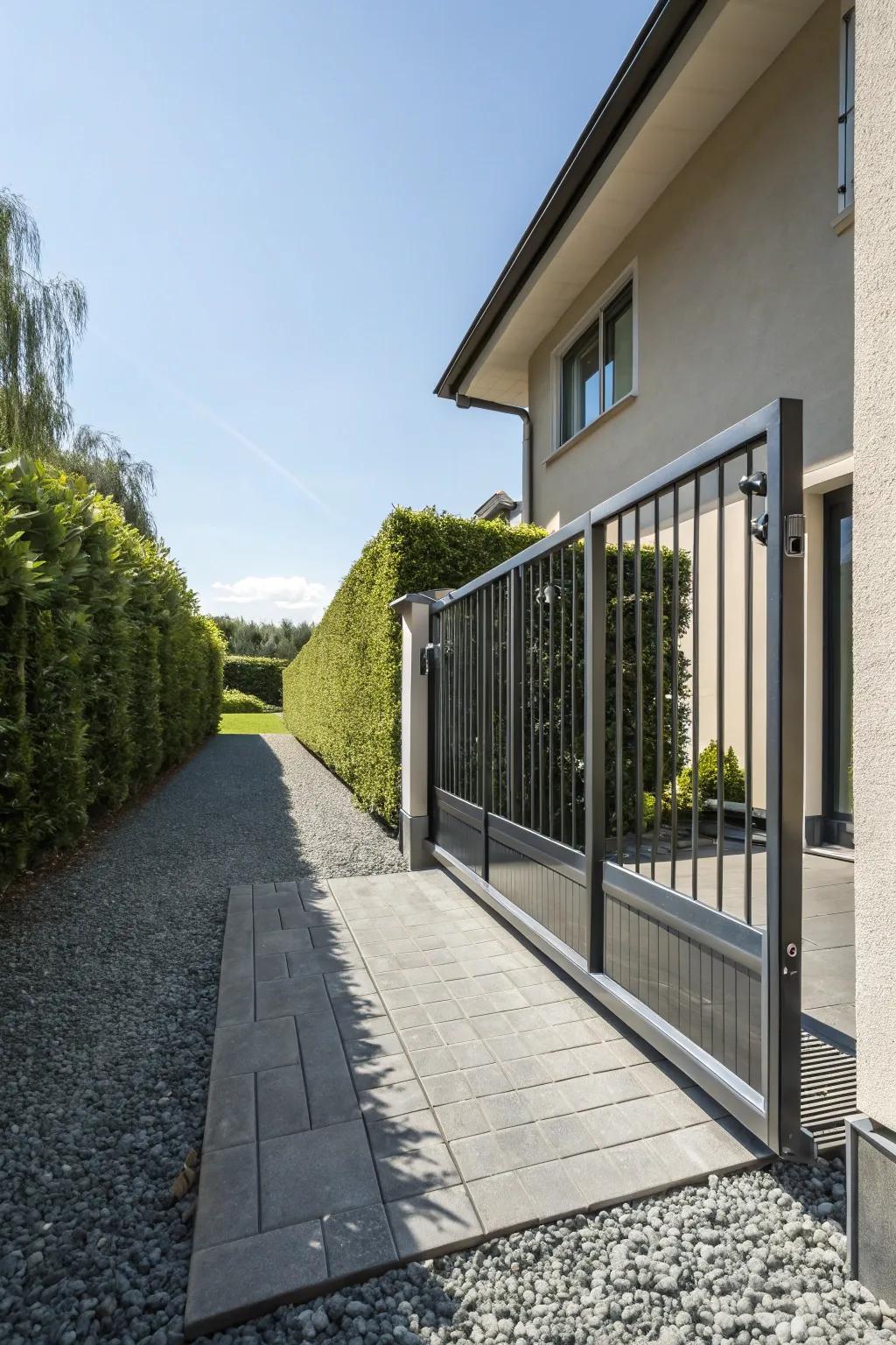 An area-conscious gliding forged iron entrance for modern paths.