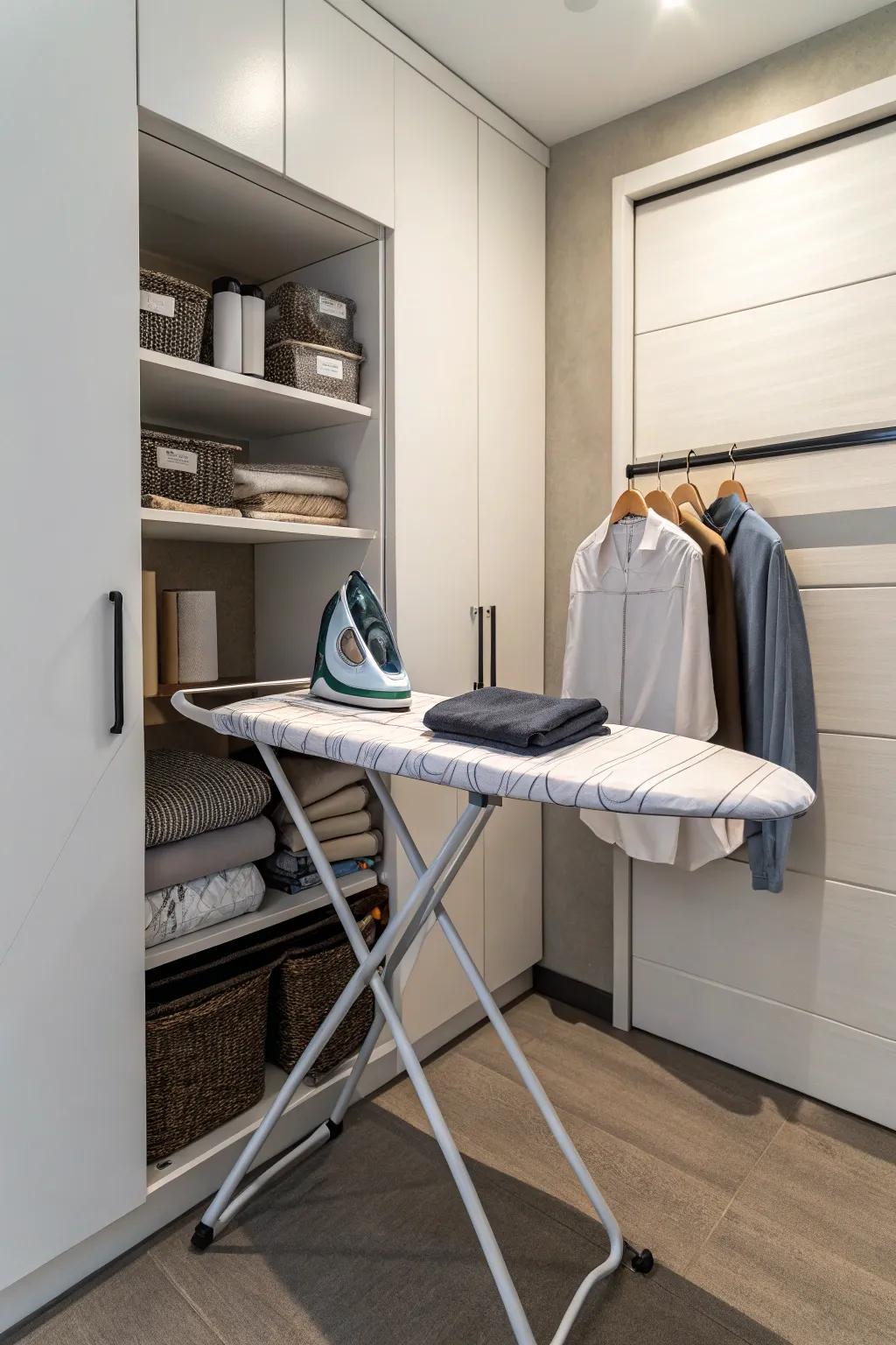 A compact ironing surface ideal for small spaces.