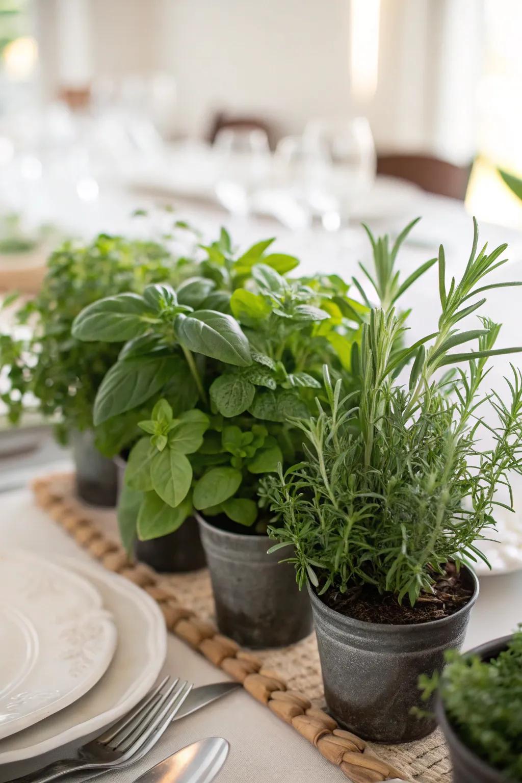 Herb centerpieces bring natural beauty and fragrance to your table.