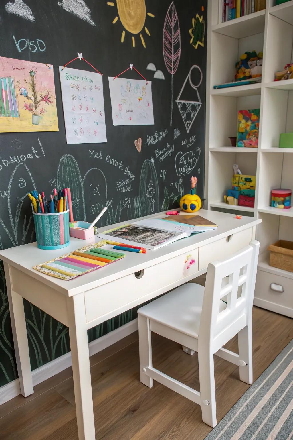 Slate walls are optimal for budding Picassos.
