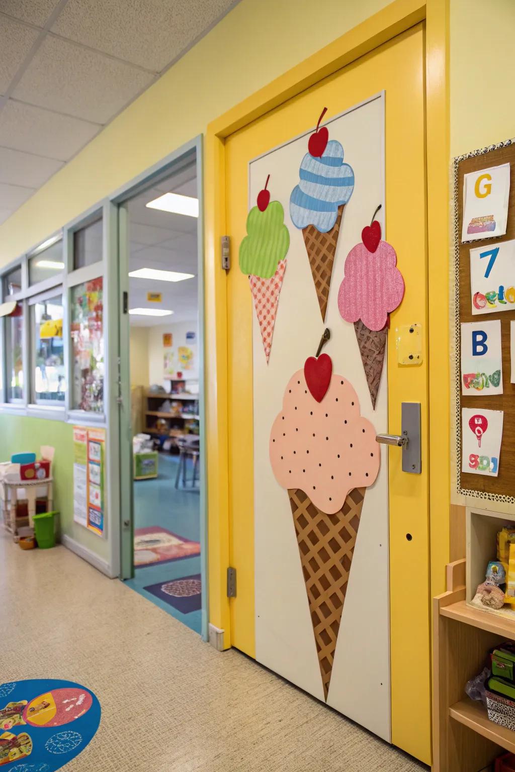 A kindergarten portal embellished with whimsical frozen confection schematics.