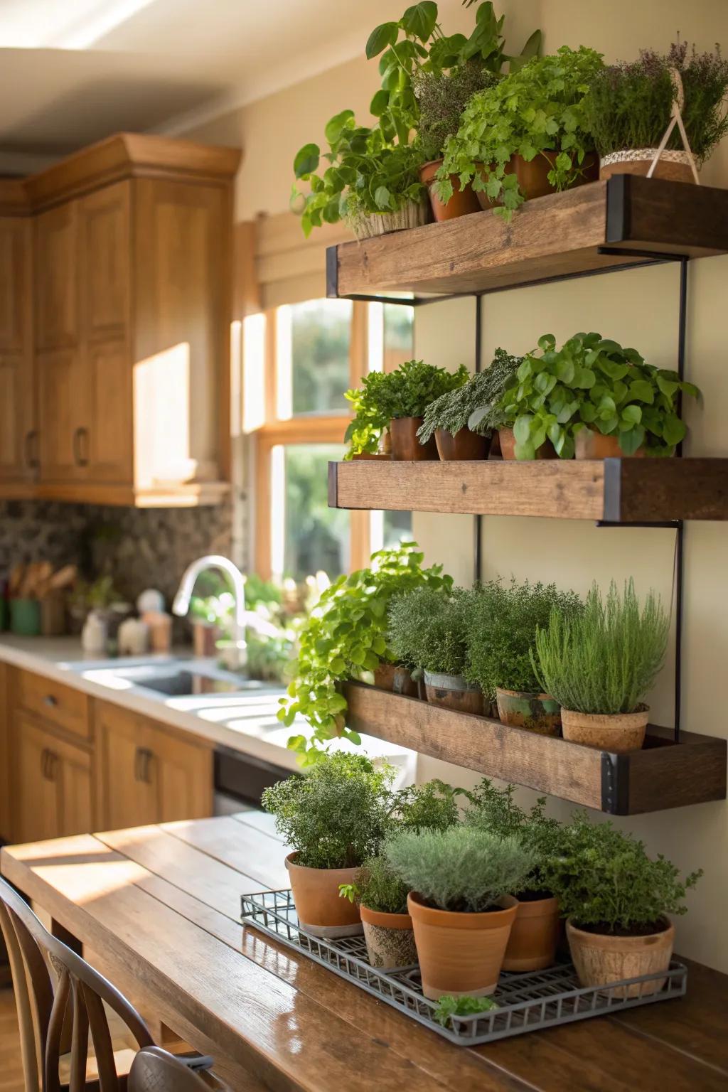 Plants bring an element of freshness and liveliness to your kitchen decor.