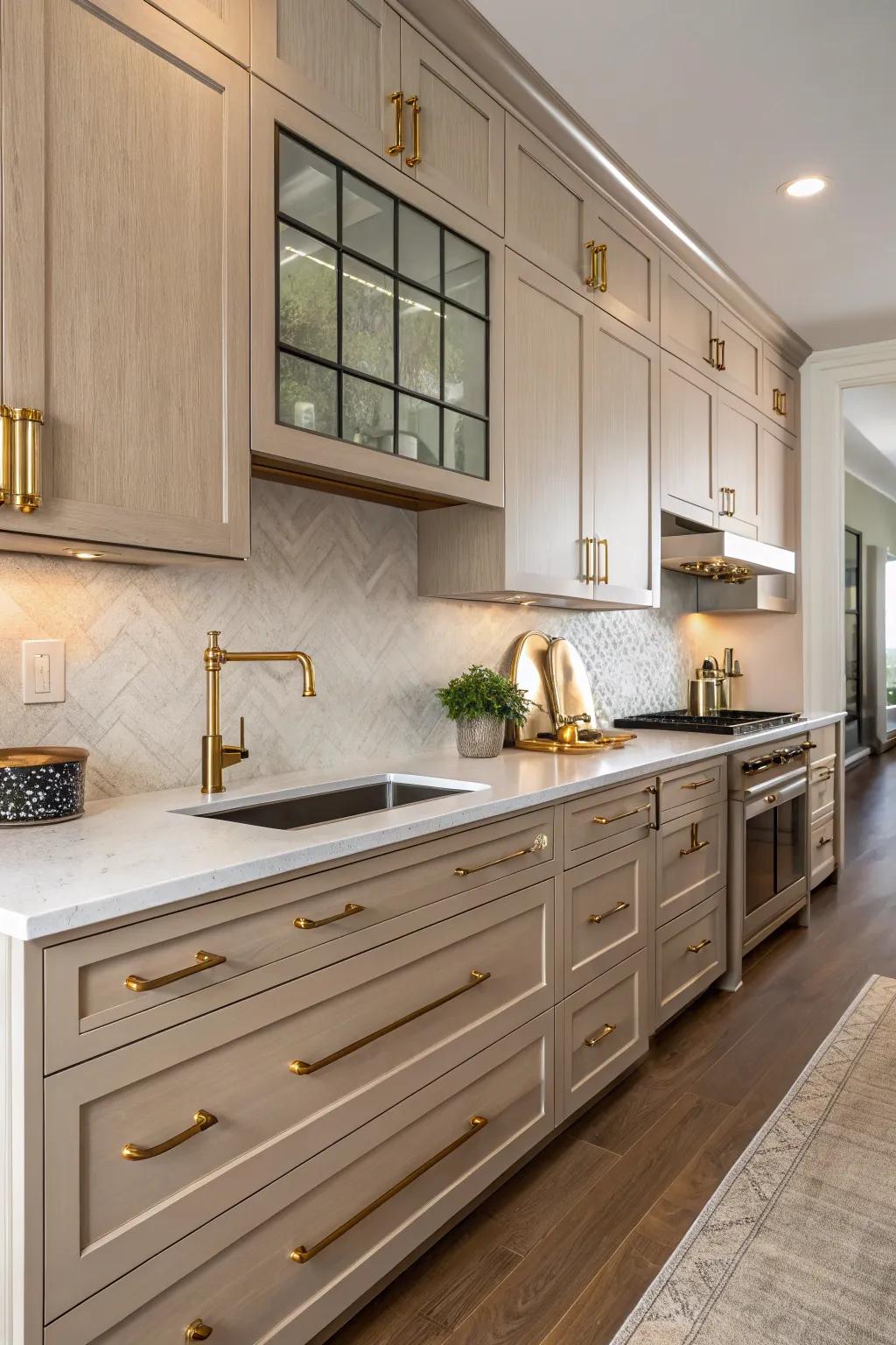 Sumptuous untreated gold hardware that infuses coziness and charm.