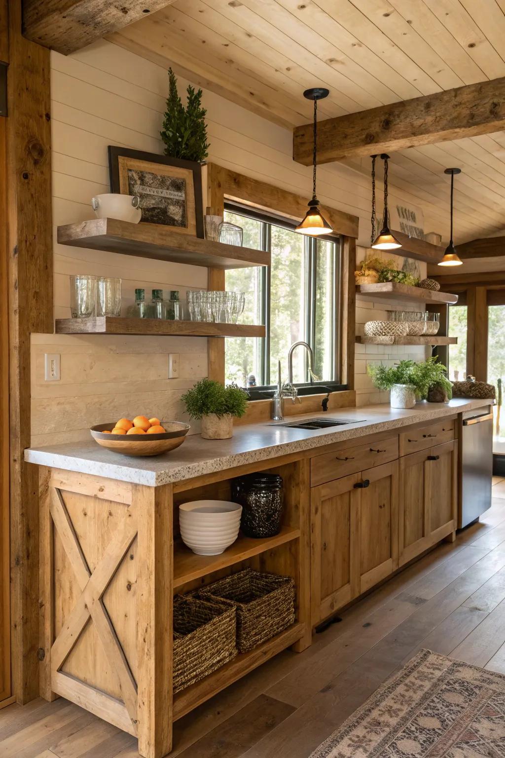 A country peninsula that imparts warmth and character to the kitchen.