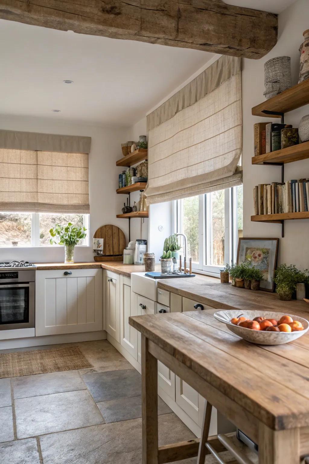 Linen blinds lend texture and warmth.