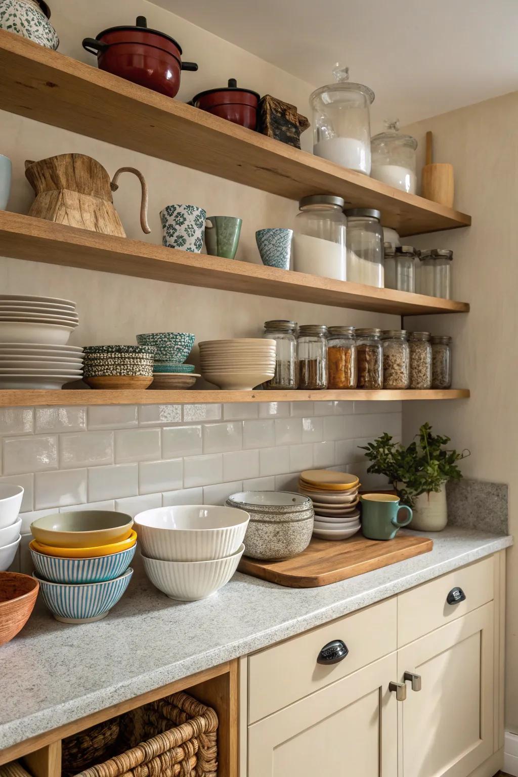 Handy open shelves designed for everyday ease.